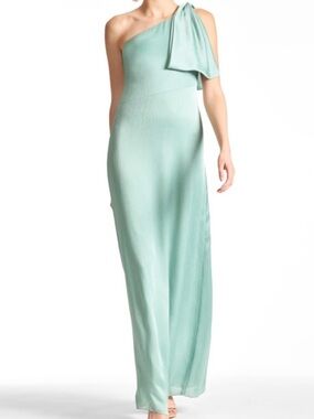 open lace back dress Fitted One Shoulder Satin Slit Gown by Ladivine B8401